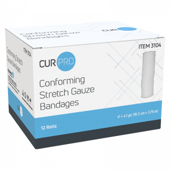 CUR-Pro Conforming Stretch Gauze Bandage, Non-Sterile, 4" x 4.1 yds