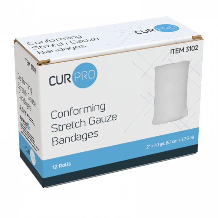 CUR-Pro Conforming Stretch Gauze Bandage, Non-Sterile, 2" x 4.1 yds