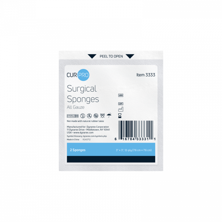 Dynarex Sterile Gauze Pads, 12-Ply, 3" x 3", 2's Configuration