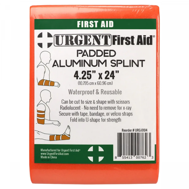 Urgent First Aid Padded Multi-Purpose Splint, Aluminum, Orange, 4.25" x 24"