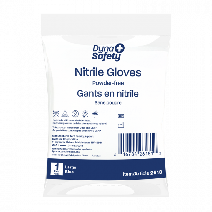 DynaSafety 2618 Nitrile Exam Gloves in a 1 Pair Bag